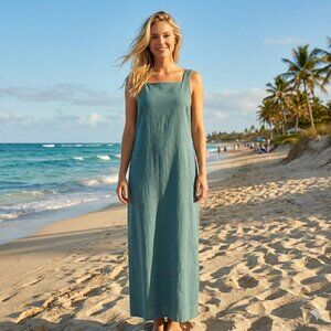 Tommy Bahama 100% Silk Teal Grey Maxi Dress
